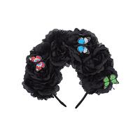 MZRAN Corona de Halloween con flores mexicanas, diadema de mariposas, decoración de fiesta, accesorio de disfraz del día de los muertos, 10 cm