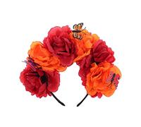 MZRAN Corona de Halloween con flores mexicanas, diadema de mariposas, decoración de fiesta, accesorio de disfraz del día de los muertos, 10 cm