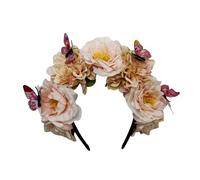 MZRAN Diadema de hadas para cosplay con decoraciones realistas de mariposas, diadema étnica para novia, corona de flores para boda y fiesta