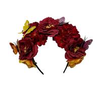 MZRAN Diadema de hadas para cosplay con decoraciones realistas de mariposas, diadema étnica para novia, corona de flores para boda y fiesta