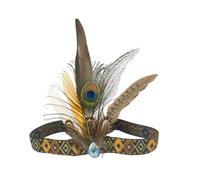 MZRAN Diadema india con plumas bohemias para eventos culturales, festivales de música y actuaciones de baile, tocado vintage
