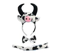 MZRAN Disfraz de animal de 3 piezas con orejas de vaca, diadema, pajarita y cola, fiesta, cosplay, Halloween, accesorios de vestir