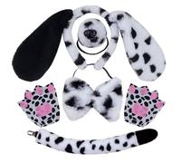 MZRAN Disfraz de dálmatas de dibujos animados para cosplay, diadema/cola/corbatín, fiesta temática de máscaras, disfraz de perro manchado para niños