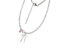 MZRAN Elegante collar con lazo de corazón con circonita y un delicado accesorio de cadena de plata para eventos románticos y uso diario