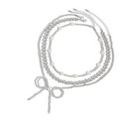 MZRAN Elegante collar de perlas con cuentas llamativas, collar de perlas con colgante de lazo, cadena de cuello de moda para fiestas