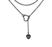 MZRAN Elegante collar en Y con colgantes de doble corazón, collar largo contemporáneo en negro y dorado para uso diario