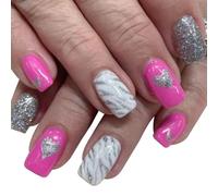 MZRAN Juego de 24 uñas postizas para el día de San Valentín, diseño de corazón brillante, color plateado, para ocasiones especiales