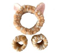 MZRAN Juego de 3 diademas de felpa para lavar la cara y maquillarse con orejas de gatito para mujeres y niñas