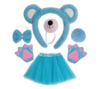 MZRAN - Juego de 4/5/6 piezas para disfraz de oso - Orejas de oso - Bandas - Cola - Lazo - Nariz - Tutu - Accesorio para disfraz de animal