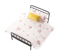MZRAN Juego de cama y ropa de cama de hierro a escala 1/12, modelo de muebles en miniatura con almohada de edredón para niños y adultos, casa de muñecas coleccionista, cama en miniatura con ropa de