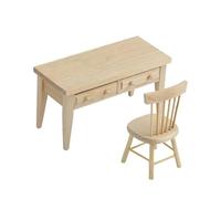MZRAN Juego de muebles de sala de lectura en miniatura con mesa y silla, diseño sin pintar para casas de muñecas a escala 1/12, decoración de casas de muñecas
