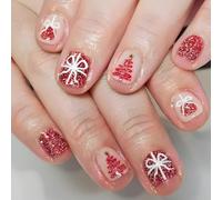 MZRAN Juego de uñas francesas de copo de nieve de Navidad, uñas postizas cuadradas cortas para fiestas y reuniones