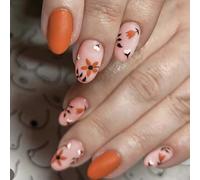 MZRAN Juego de uñas postizas a presión para Acción de Gracias, otoño, invierno, diseños de hojas y flores, fácil de aplicar, arte de uñas para mujer