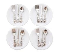 MZRAN Juego de vajilla en miniatura para casas de muñecas a escala 1/12 con platos y cubiertos, decoración de cocina en miniatura