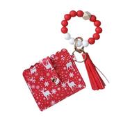MZRAN Llavero con tarjetero de crédito, pulsera fina con borlas, llaveros para mujeres y niñas, llavero de regalo para mujer, Red