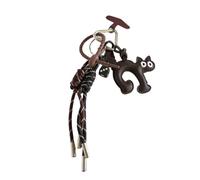 MZRAN Llavero para mujer, elegante llavero de piel sintética con colgante de gato, cuerda trenzada para teléfono, accesorios de moda, mochila, marrón, M8541