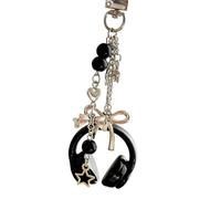 MZRAN Paquete de 1 llavero de auriculares de música con opciones de color plateado y negro, decoración moderna para mochila de moda diaria, Negro, Talla única