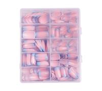 MZRAN Paquete de 120 uñas postizas azules con punta francesa, uñas postizas a presión, uñas artificiales, cubiertas completas, suministros de manicura