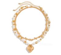 MZRAN Paquete de 2 collares con colgante de corazón, accesorio de moda, textura de aleación, cadena de doble capa, joyería para ocasiones casuales y especiales
