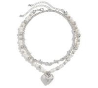 MZRAN Paquete de 2 collares con colgante de corazón, accesorio de moda, textura de aleación, cadena de doble capa, joyería para ocasiones casuales y especiales