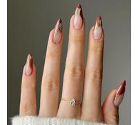 MZRAN Uñas postizas acrílicas brillantes a presión con forma de almendra, juego de 24 piezas de uñas postizas para manicura