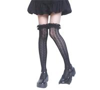 MZSKLW Calcetines de Encaje 5pair Socks Women Thigh High Lace Cute Warm Stockings Black White Over The Knee Long Leg Boot Accessories(Black)