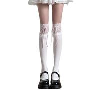 MZSKLW Calcetines de Encaje Thigh High Socks Knit Lace Bowknot Autumn And Winter Thick Leg Warmers Stockings White Black Cute Over The Knee(Pink Bow)