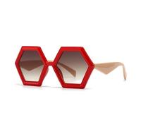 MZSKLW Gafas de Sol Gafas de sol cuadradas poligonales Retro for mujer, gafas con gradiente té, UV400, moda for hombre, doble Color a la(C3 red tea)