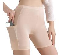 MZSKLW Shorts Mujer Pantalones Cortos de Seguridad Seda Hielo for Mujer, Ropa Interior Cintura Alta, Modal, con Bolsillos, Talla Grande, sin Rastro(Skin,2XL (70-80kg))