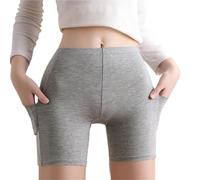 MZSKLW Shorts Mujer Pantalones Cortos de Seguridad Seda Hielo for Mujer, Ropa Interior Cintura Alta, Modal, con Bolsillos, Talla Grande, sin Rastro(Grey,M (40-50kg))