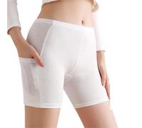 MZSKLW Shorts Mujer Pantalones Cortos de Seguridad Seda Hielo for Mujer, Ropa Interior Cintura Alta, Modal, con Bolsillos, Talla Grande, sin Rastro(White,4XL (90-100kg))