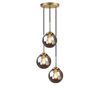 MZStech Industrial Retro Loft, lámpara colgante de 3 vías, lámpara de racimo, lámpara colgante, accesorios de latón con pantalla de globo de cristal (Gris)