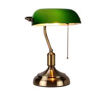 MZStech Lámpara de escritorio/Lámpara de banquero/Lámpara de oficina Pantalla de vidrio blanco, interruptor de extracción y bombilla de filamento LED 4w (Verde, base de latón)