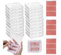 MZSX 20 piezas de prensa en la caja de almacenamiento de uñas (7.5×7.5CM), 90pcs mejorada cinta de doble cara, claro consejos de uñas Mostrar Caja de Almacenamiento Set