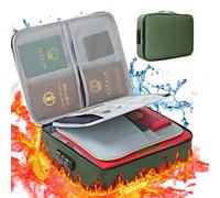 MZSX Bolsa de Documentos Ignífuga con bloqueo, Carteras Monederos Porta sobres Anti-Fuego y Agua para efectivo factura Joyas Pasaporte, para negocios,oficina y escuela, 37x27x10cm (Verde)