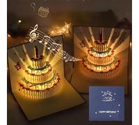 MZSX Feliz Cumpleaños Tarjetas Con Sobres, canta y brilla, Pastel de cumpleaños 3D, adecuadas para mujeres, hombres y niños, Diseño divertido, Navidad, craft