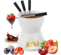 MZSX Set de Fondue de Queso y Chocolate, Set Completo de Fondue de Queso con Vela y 4 Tenedores, Mini Fondue Pot Taza de Fondue de Chocolate de Porcelana, para Casa,Blanco