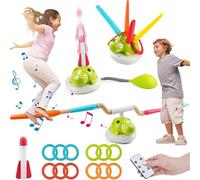 mzvoo 3 en 1 Fuera Juguetes Niños, Salto Musical, Toss Ring Game Toys, Cohete Juguete Lanzador para Niños, Deportes y Juguetes al Aire Libre para Las Edades 3 4 5 6 7 8 9 10 11 Juegos-1 Set