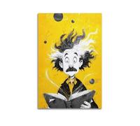 MZXVBUC Póster decorativo de dibujos animados de Einstein, lienzo para pared e impresión artística moderna para decoración de dormitorio familiar, 60 x 90 cm