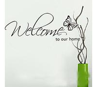 MZY Mariposa patrón Bienvenido a Nuestro hogar Citas Diciendo Vinilo Adhesivo Decorativo para Pared, 71 x 21 cm