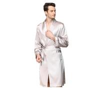 MZYFDC Bata Hombre Seda Bata de Verano for Hombre, Talla 3XL, 4XL, 5XL, Bata de satén, Kimono, Manga Larga, for casa para SPA(Sliver 1,L)