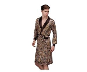 MZYFDC Bata Hombre Seda, Ropa De Dormir De Seda Satinada, Bata De Baño De Verano, Pijama De Manga Larga, Bata De Dormir, Pijama Sleepwar Hombre para SPA (Coffee, XXL)