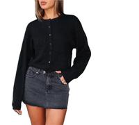 MZYFDC Cardigan de Punto Mujer Knitted Cardigan Autumn Latest Elegant Long Sleeve Single Casual Party Street Clothes(Black,S)