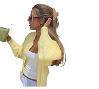 MZYFDC Cardigan de Punto Mujer Knitted Cardigan Autumn Latest Elegant Long Sleeve Single Casual Party Street Clothes(Yellow,L)