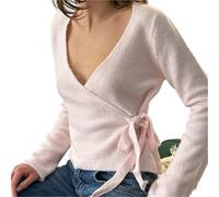 MZYFDC Cardigan de Punto Mujer Knitted Cardigan Sweet Lace Up Soft Sweater Slimming Long Sleeve Cute Sweaters Autumn Knitwear(Color 2,L)