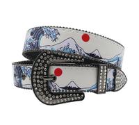 MZYFDC Cinturón de Diamantes de Imitación Cinturón con estampado de ondas y hebilla diamantes imitación estilo punk for vaqueros mujer hombre(125cm)