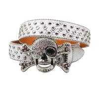 MZYFDC Cinturón de Diamantes de Imitación Cinturón de diamantes con hebilla calavera punk for hombre y mujer, estilo hip hop, for vaqueros, cristales imitación decorativos, aleación(105CM,Silver)