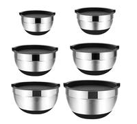 MZYFDC Ensaladera Juego de tazones for mezclar con tapas y bases antideslizantes acero inoxidable for hornear, apilar almacenar