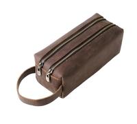 MZYFDC Estuche de Cuero for bolígrafos con Doble Bolsillo con Cremallera, Organizador Vintage Hecho a Mano for papelería de Oficina y Escuela.(Coffee)