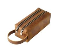 MZYFDC Estuche de Cuero for bolígrafos con Doble Bolsillo con Cremallera, Organizador Vintage Hecho a Mano for papelería de Oficina y Escuela.(Brown)